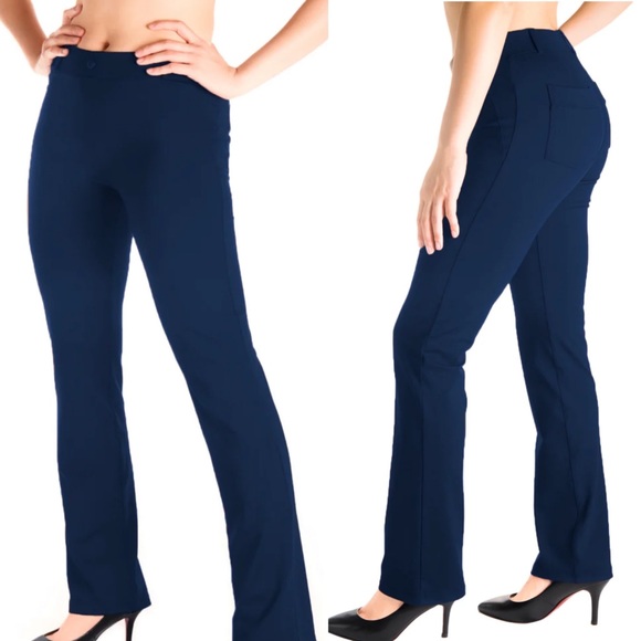 Women's Navy Straight Leg Pants - Picture 1 of 7